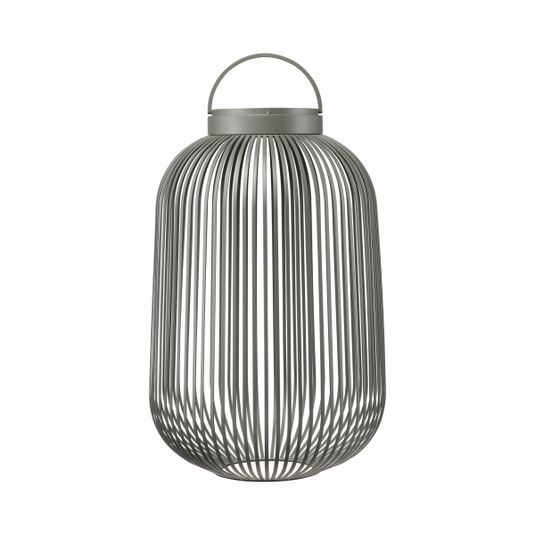 Moderne Metalllaterne mit einem schlanken Drahtdesign und Griff für die Innen- oder Außendekoration.