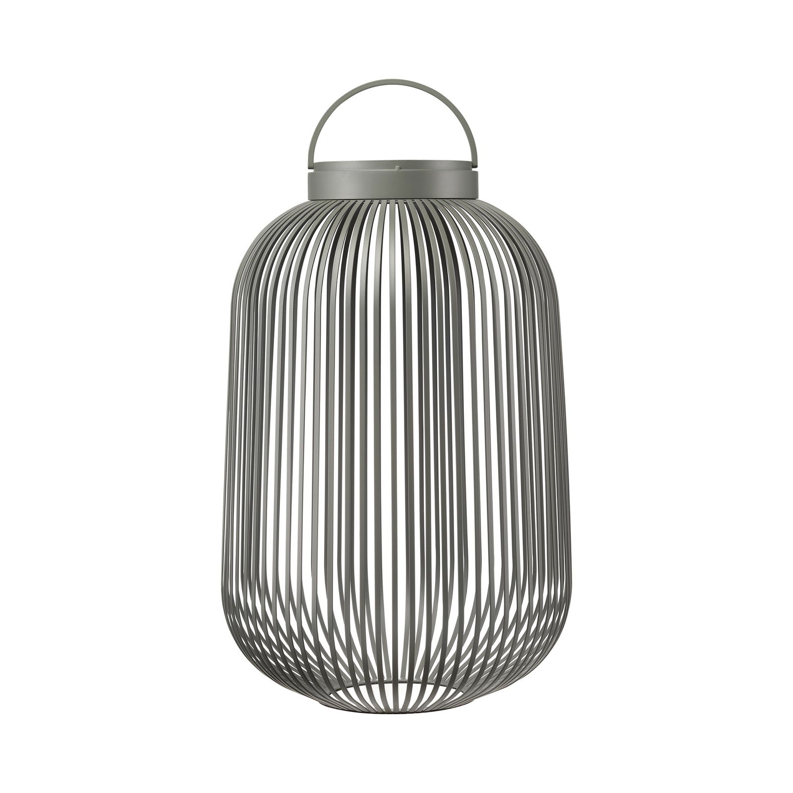 Moderne Metalllaterne mit einem schlanken Drahtdesign und Griff für die Innen- oder Außendekoration.