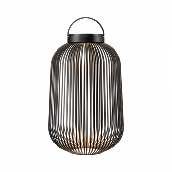 Stylische schwarze Metalllaterne mit einem eleganten Drahtdesign, perfekt für moderne Wohnkultur.
