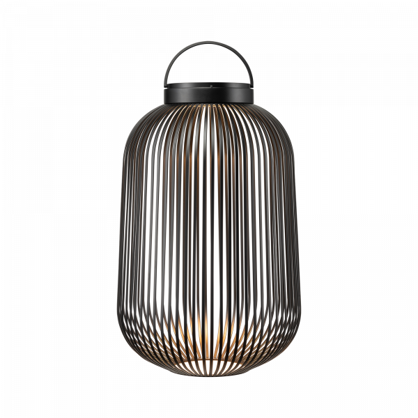 Stylische schwarze Metalllaterne mit einem eleganten Drahtdesign, perfekt für moderne Wohnkultur.