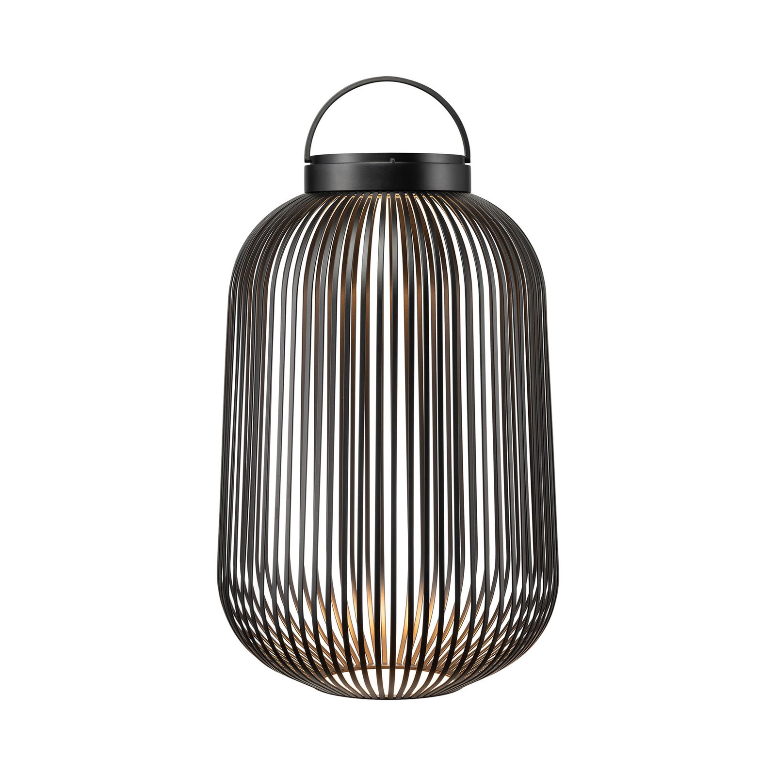 Stylische schwarze Metalllaterne mit einem eleganten Drahtdesign, perfekt für moderne Wohnkultur.