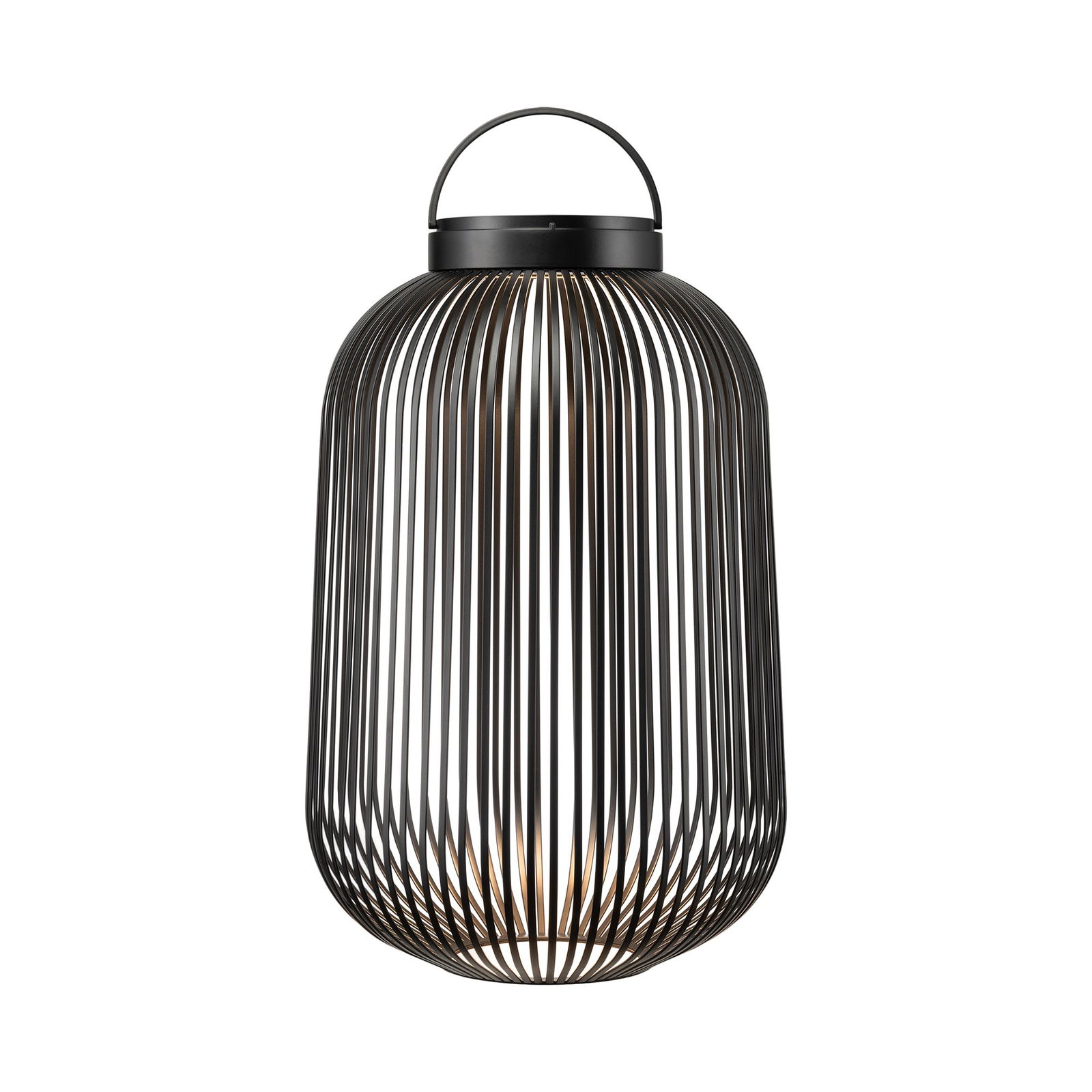 Stylische schwarze Drahtlaterne mit modernem Design und elegantem Griff für ambientale Beleuchtung.