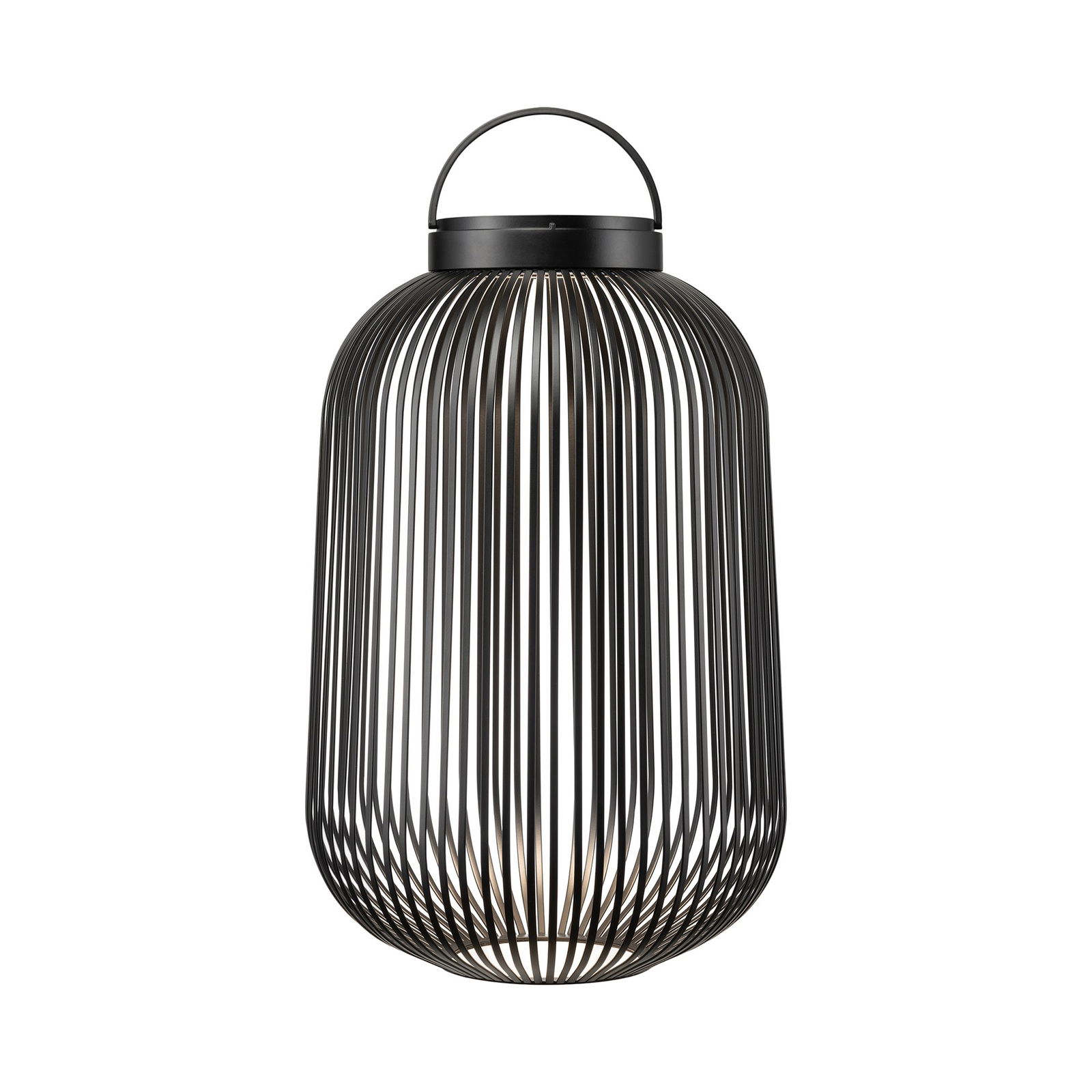 Stilvolle schwarze Drahtlaterne mit modernem Design und Griff für einfache Tragbarkeit.