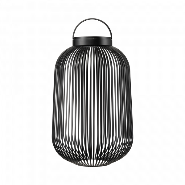 Stilvoller schwarzer Drahtlaterne mit modernem Design und Griff für die Außendekoration.