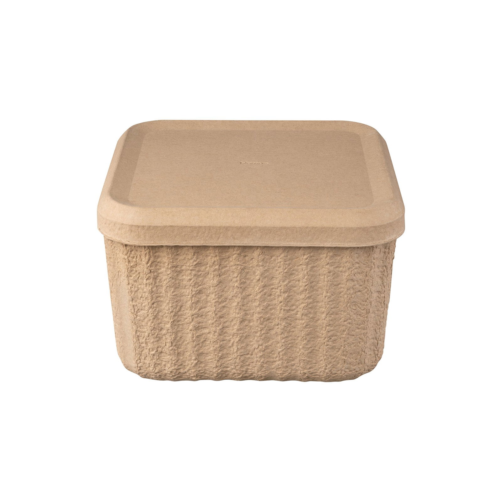 Umweltfreundliche, quadratische Aufbewahrungsbox aus nachhaltigen Materialien mit strukturiertem Design.