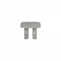 Stylish modern table with a round top and two cylindrical legs.