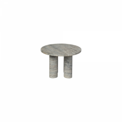 Elegant round marble table with two cylindrical stone legs, perfect for modern decor.