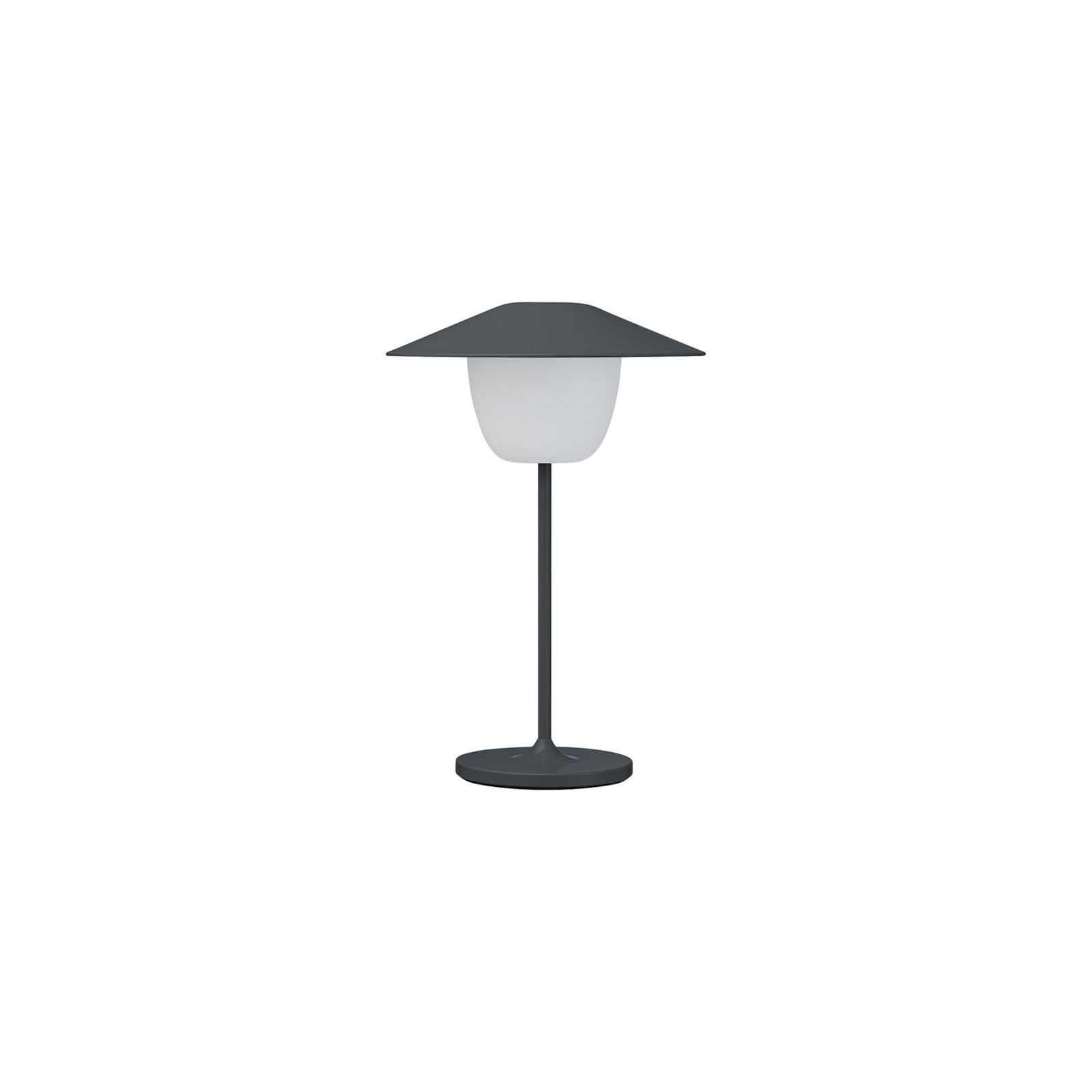 Moderne graue Tischlampe mit elegantem Design und einem satinierten Glasschirm.