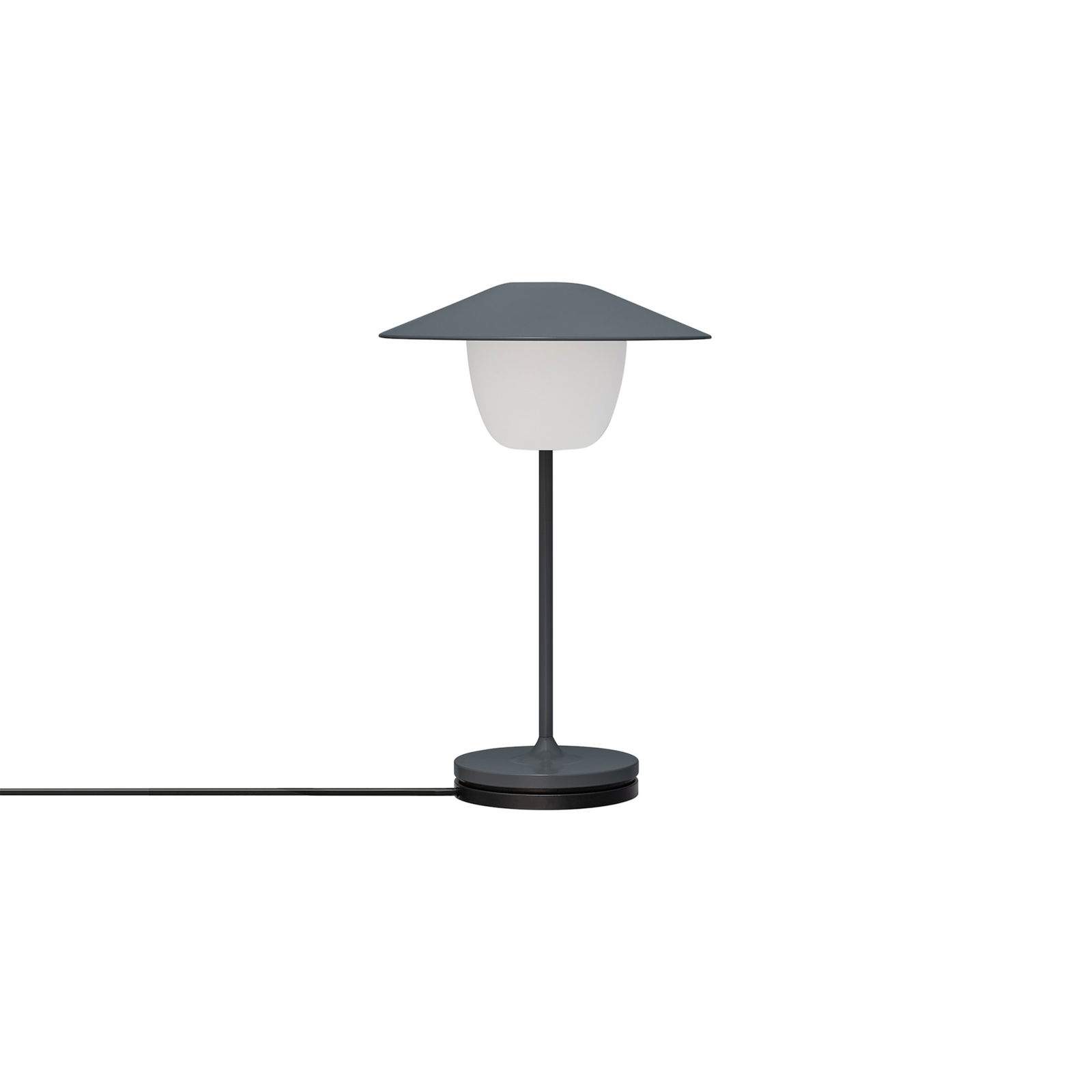 Moderne Tischlampe mit elegantem grauem Design und weichem weißen Schirm.