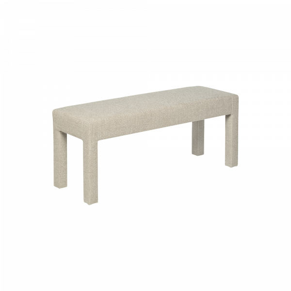 Stylische beige gepolsterte Bank mit stabilen Beinen für moderne Wohnkultur.