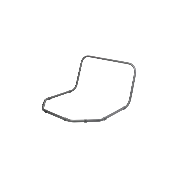 Minimalist outline of a modern chair design in grayscale.