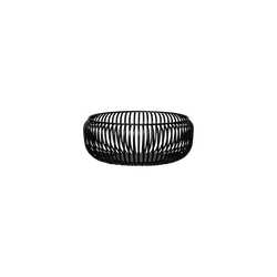 Stylish black wire basket with modern design and rounded shape for storage solutions.