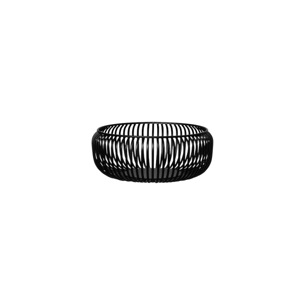 Stylish black wire basket with modern design and rounded shape for storage solutions.