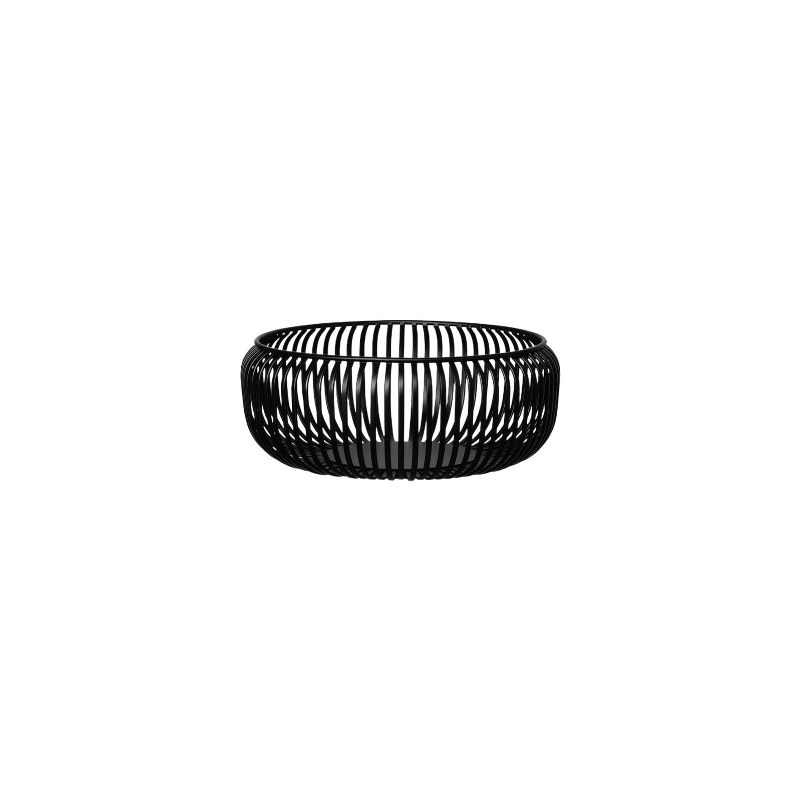 Stylish black wire basket with modern design and rounded shape for storage solutions.