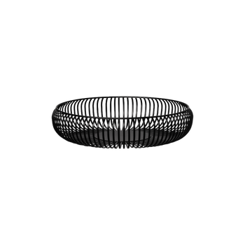 Modern black wire basket with an open design for versatile storage and decoration.