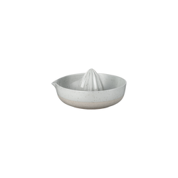 Ceramic citrus juicer with a speckled design and pouring spout for easy juice extraction.