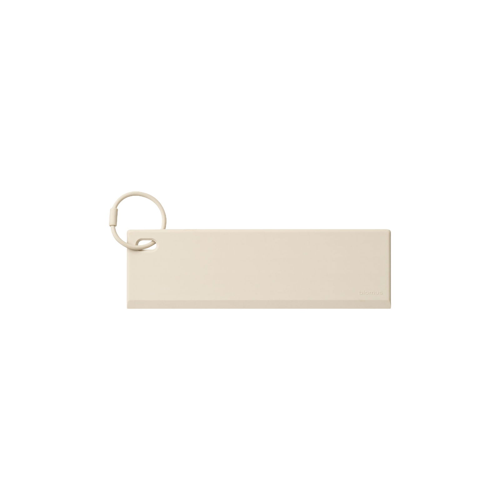 Minimalistic beige keychain with a ring for easy attachment.