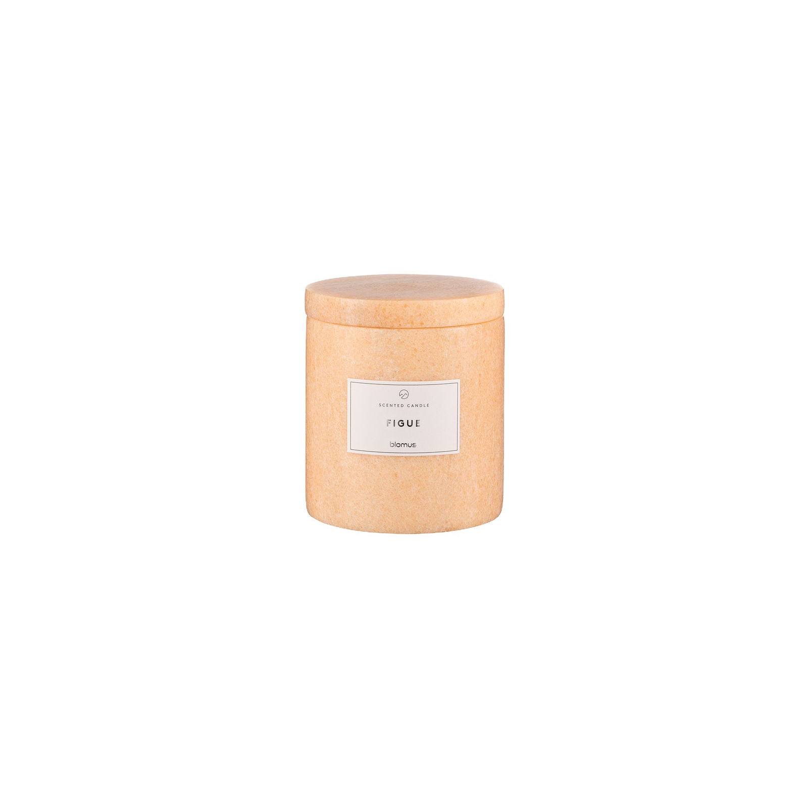 Natural fig-scented candle in an elegant terracotta jar with a wooden lid.