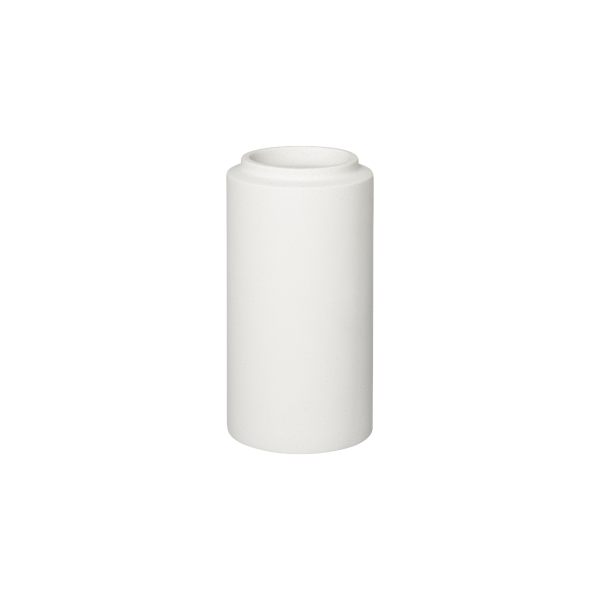 Weißer Keramikvase mit glatter Oberfläche und modernem Design.