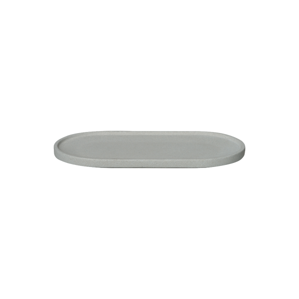 Stylish oval gray platter for serving food or displaying decorative items.