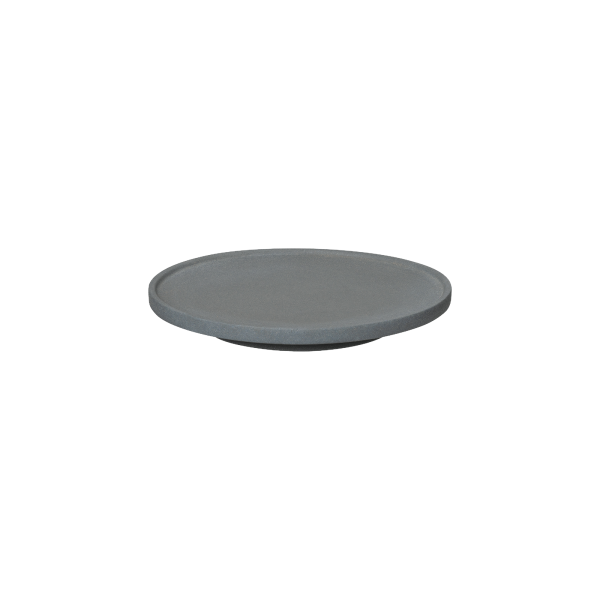 Minimalist gray ceramic serving plate on a white background.