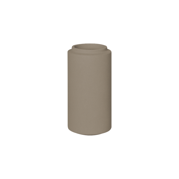 Minimalist beige ceramic vase with a cylindrical shape.