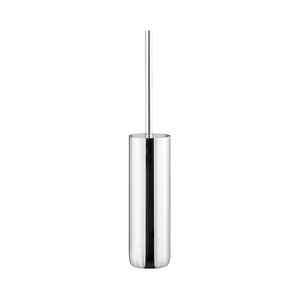 Sleek stainless steel toilet brush holder with a minimalist design.