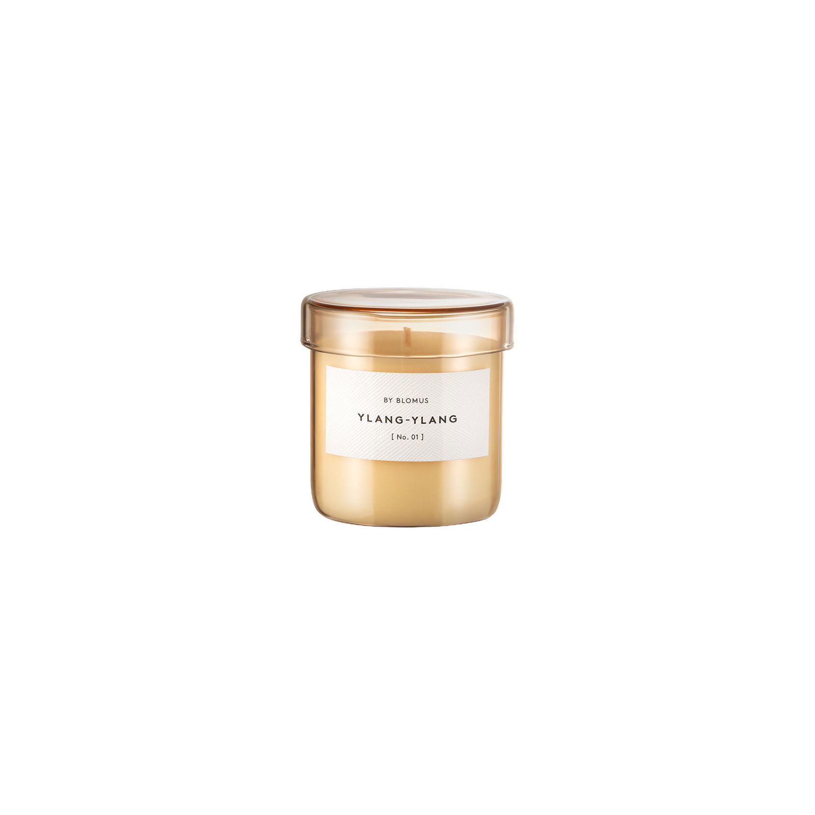 Gold ylang-ylang Duftkerze in einem klaren Glas mit Deckel für den Raumduft.