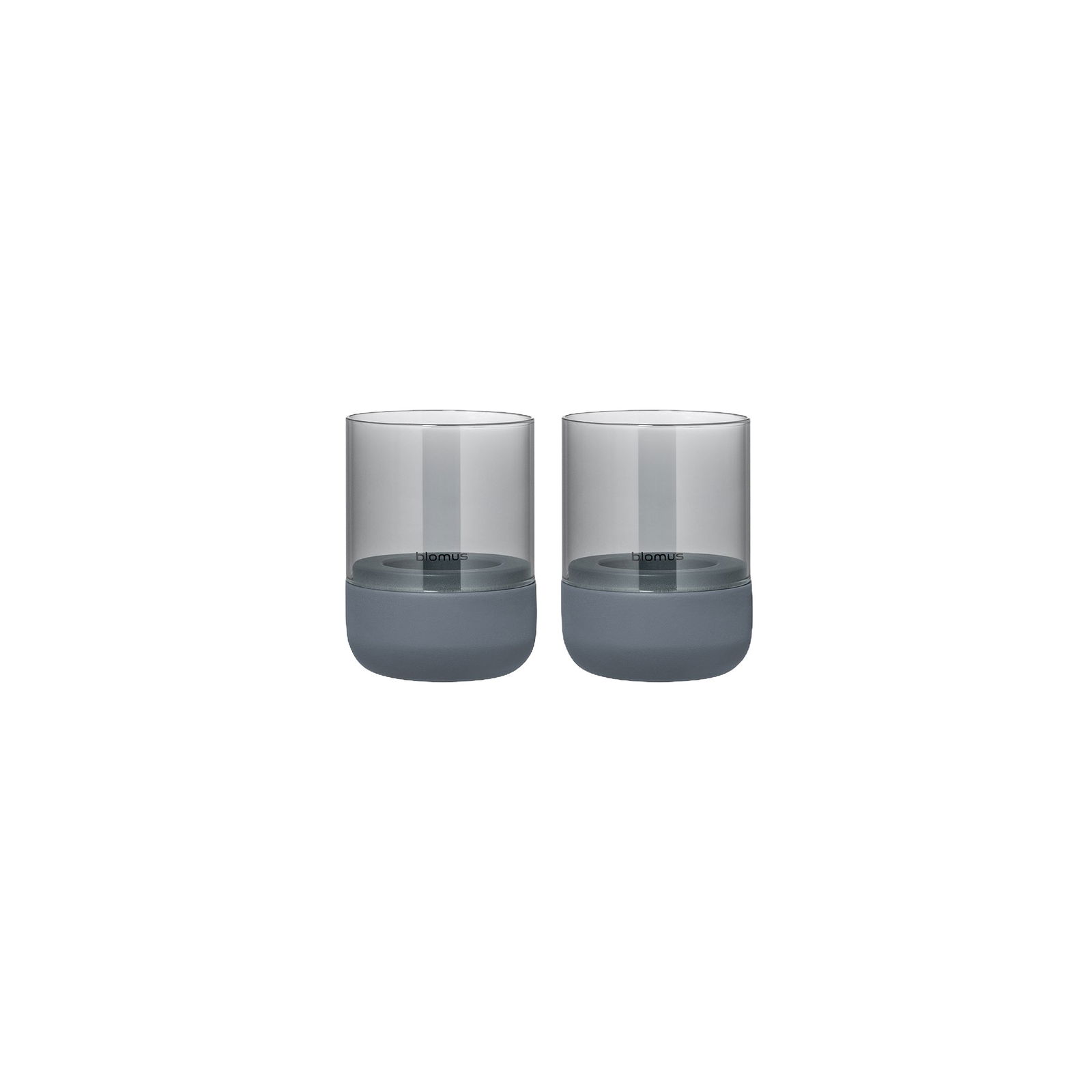 Pair of modern glass cups with gray bases for stylish beverage serving.
