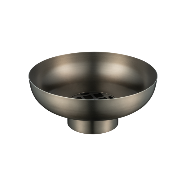 Sleek bronze decorative bowl with a flat base and mesh design for modern home decor.