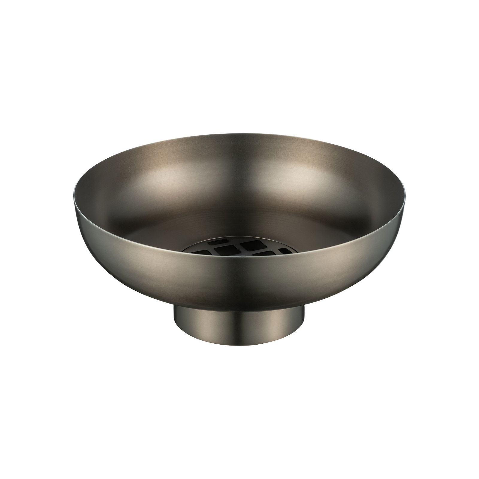 Sleek bronze decorative bowl with a flat base and mesh design for modern home decor.