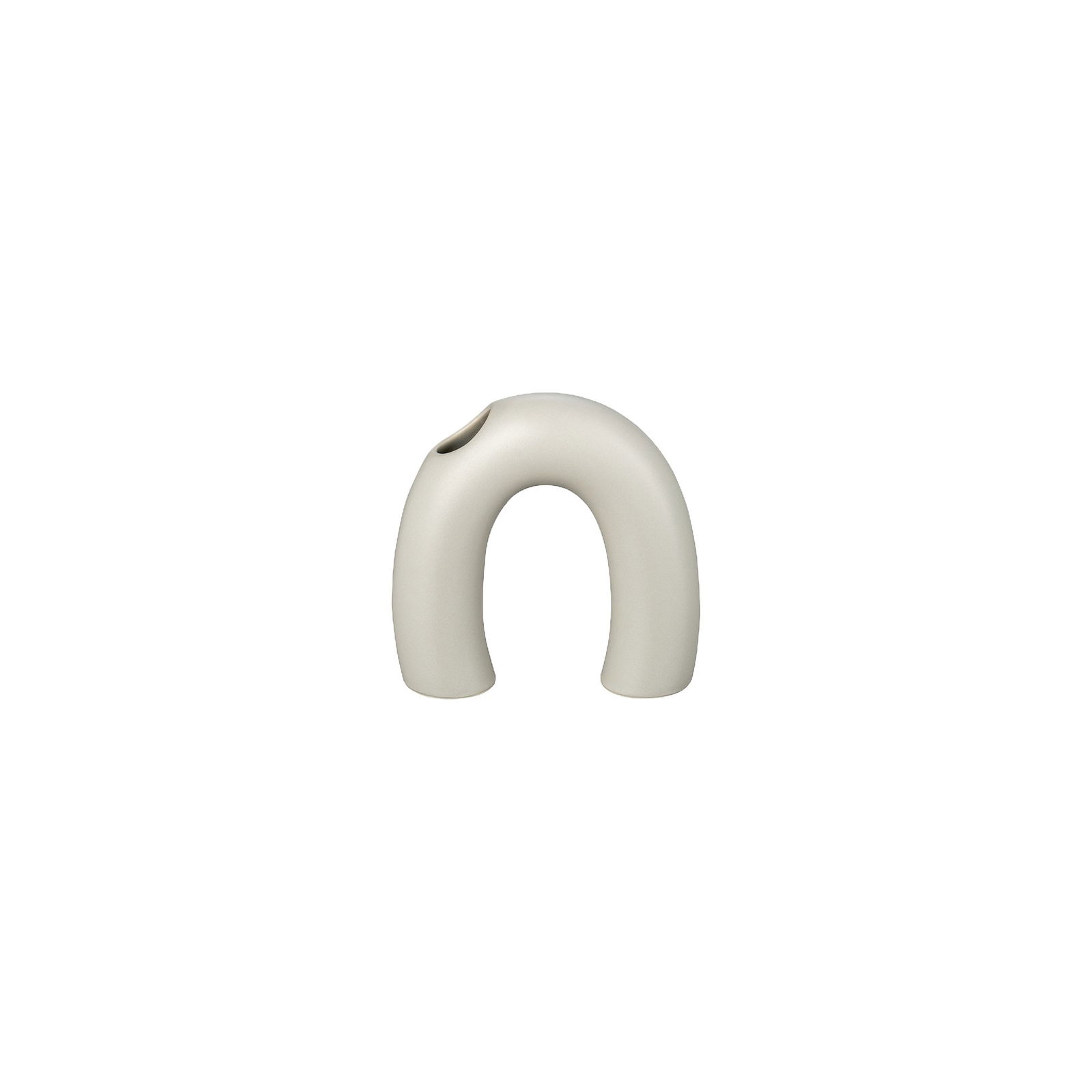 Elegant minimalist ceramic vase in a unique arch shape, perfect for modern decor.