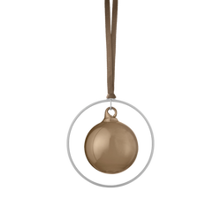 Elegant gold ornament hanging in a circular silver frame, perfect for festive decor.