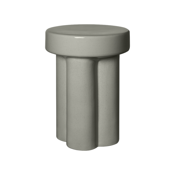 Stylish gray ceramic stool with a unique cylindrical design for modern decor.