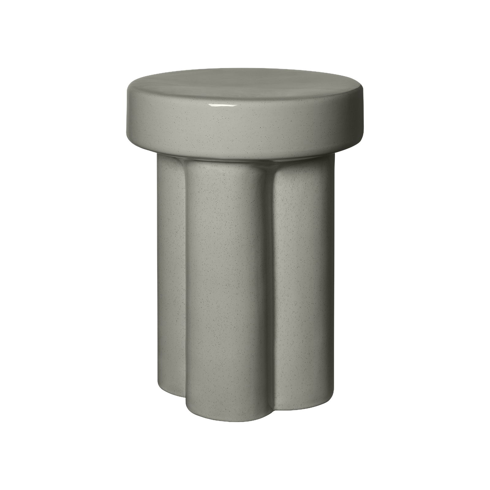 Stylish gray ceramic stool with a unique cylindrical design for modern decor.