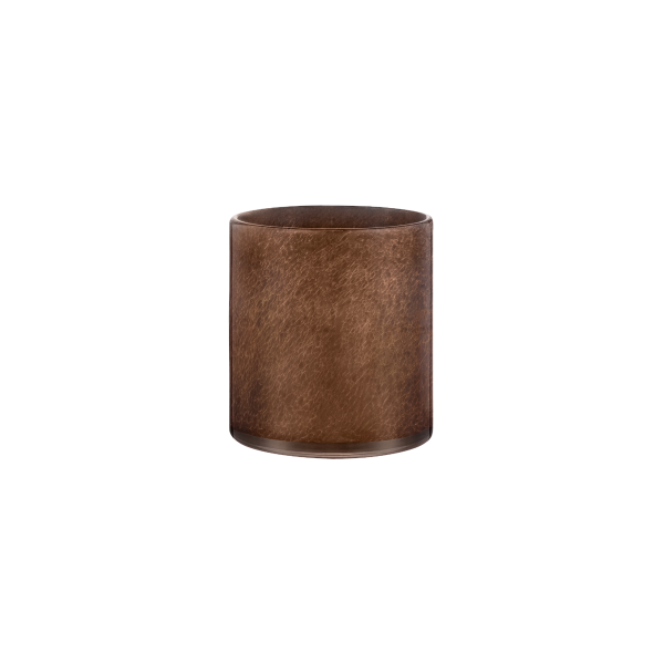 Brown cylindrical container with a sleek, leather-like texture for stylish decor.