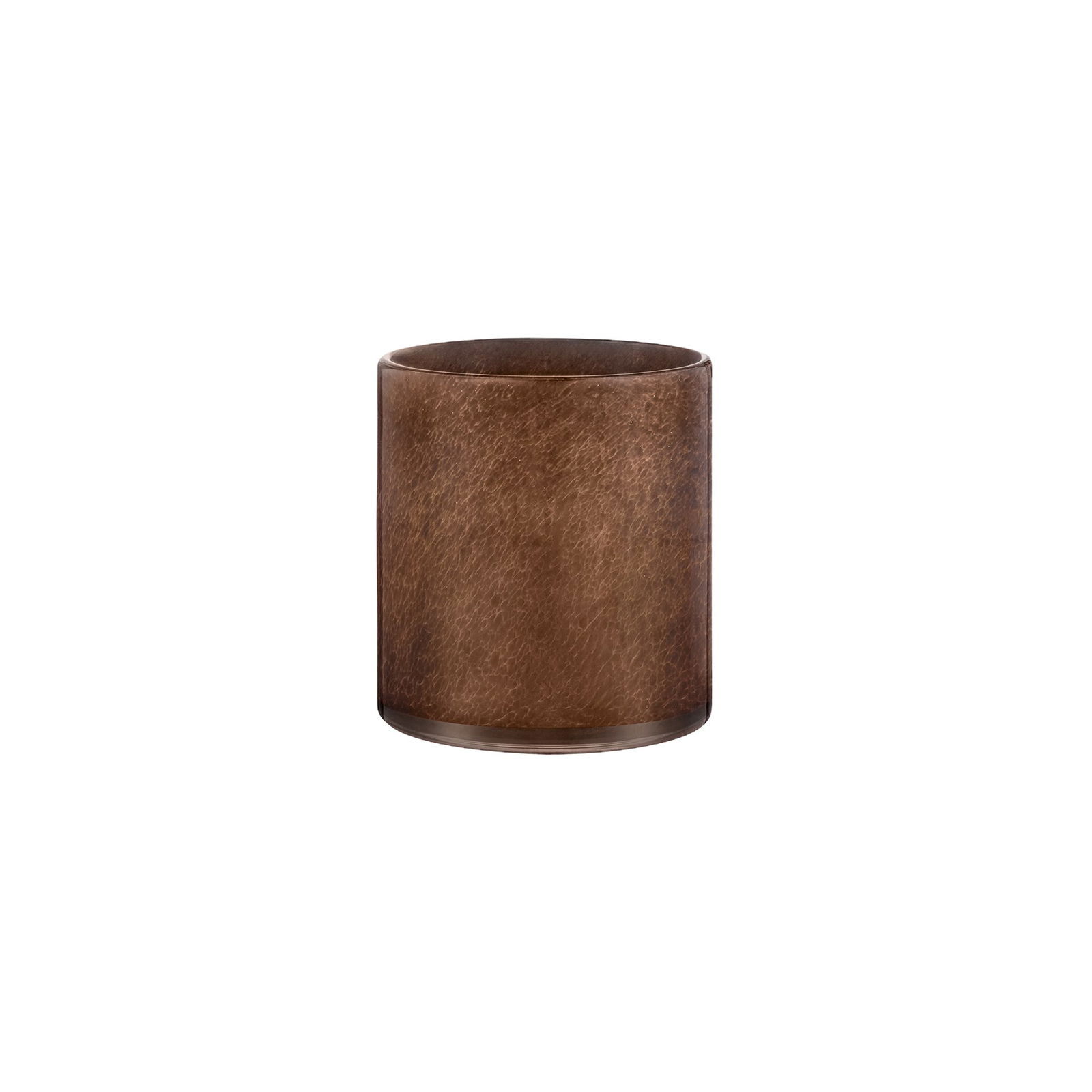 Brown cylindrical container with a sleek, leather-like texture for stylish decor.