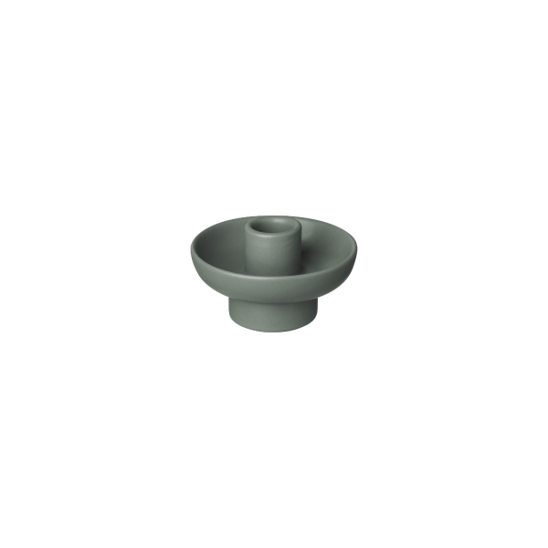 Minimalist green ceramic candle holder with a smooth, rounded design.