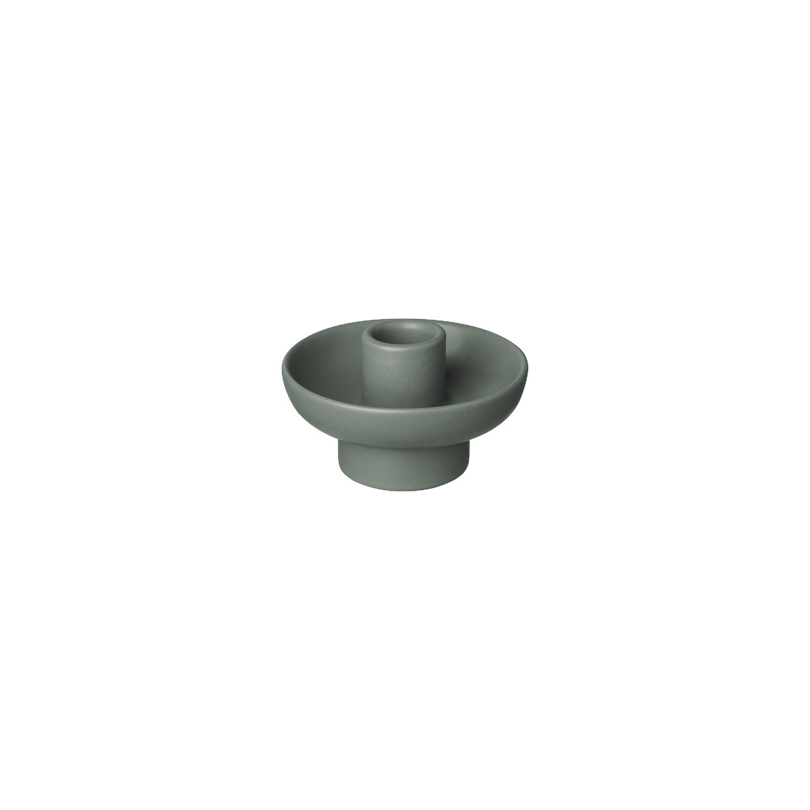 Minimalist green ceramic candle holder with a smooth, rounded design.