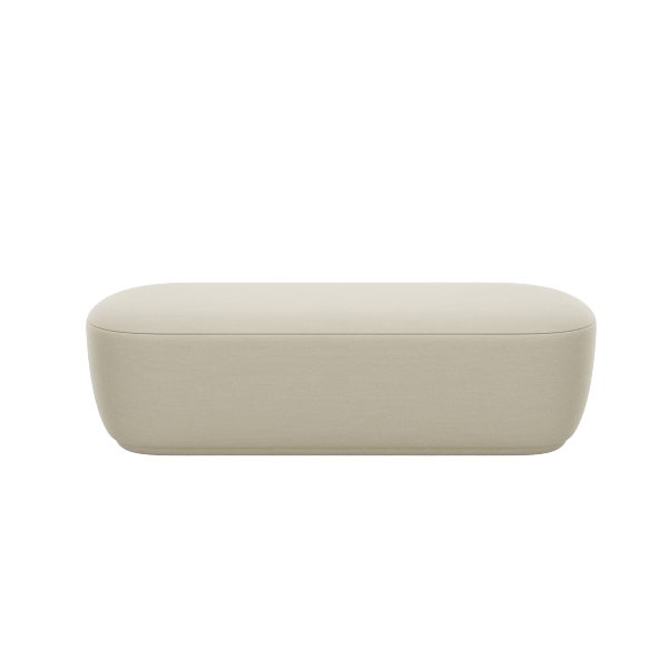Eine minimalistische beige Seifenschale auf einem weißen Hintergrund, die ein elegantes Design zeigt.