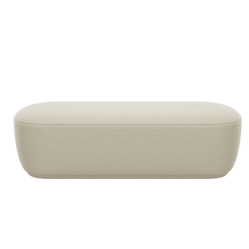 Eine minimalistische beige Seifenschale auf einem weißen Hintergrund, die ein elegantes Design zeigt.