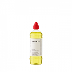 Bottle of Blomus cooking oil with a red cap on a white background.