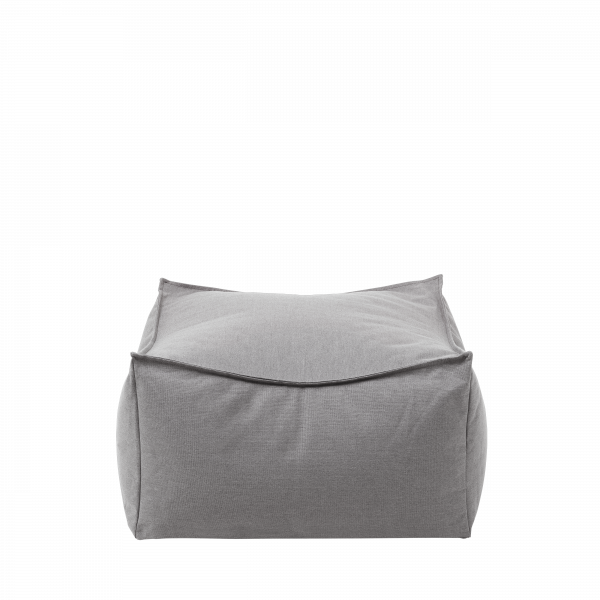 Gray bean bag chair on a black background, offering comfort and modern style.