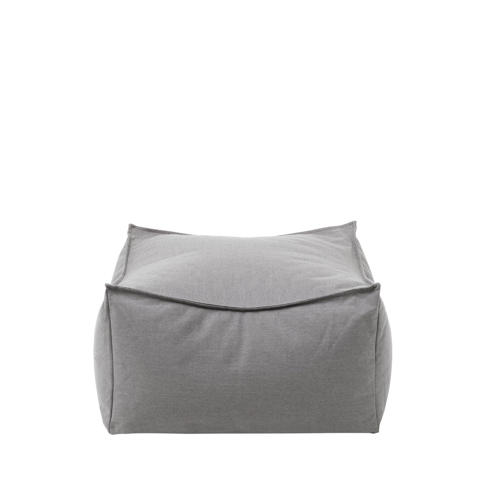 Gray bean bag chair on a black background, offering comfort and modern style.