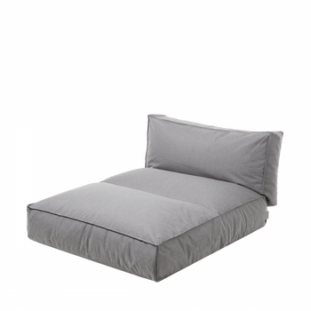 Stylish gray lounge cushion with a backrest for comfortable seating.