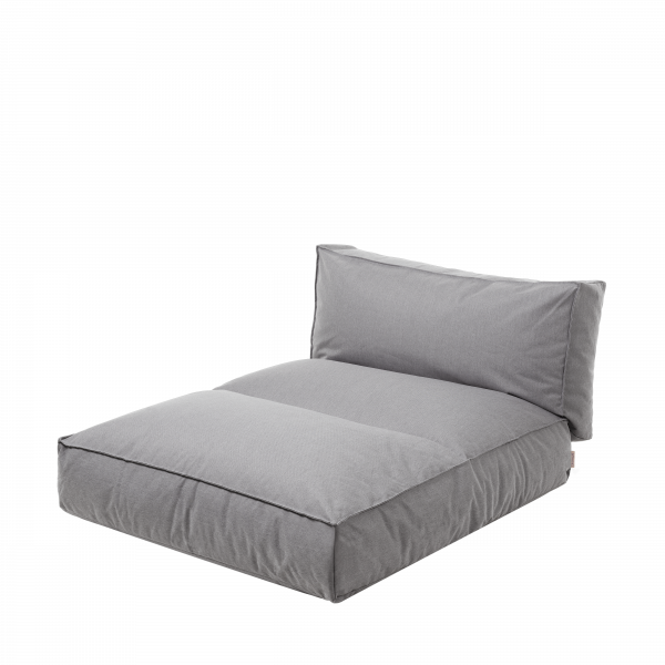 Stylish gray lounge cushion with a backrest for comfortable seating.