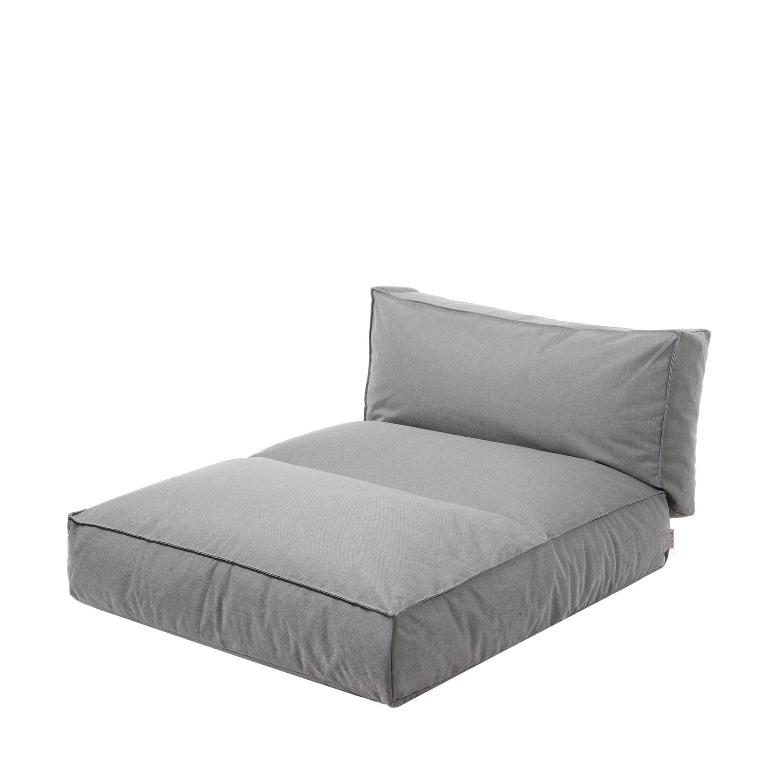 Stylish gray lounge cushion with a backrest for comfortable seating.