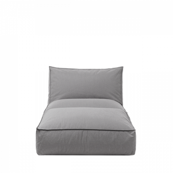 Modern grey lounge chair with a minimalist design and comfortable cushioning.