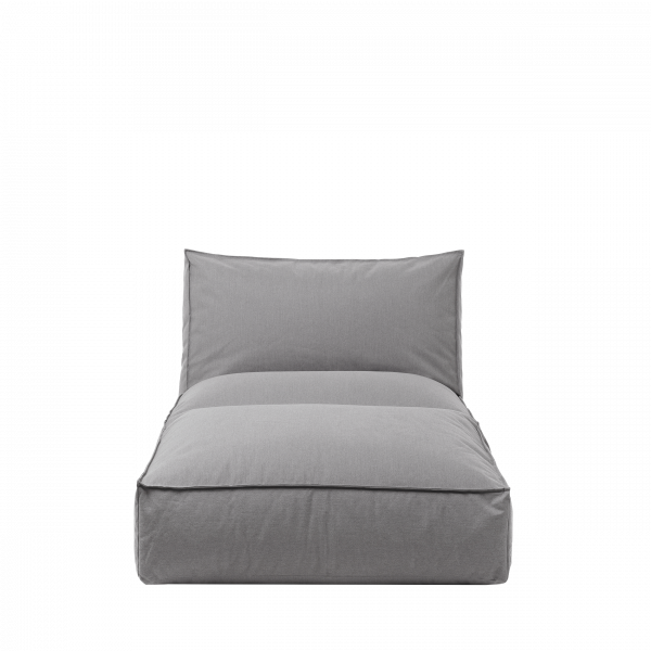 Modern grey lounge chair with a minimalist design and comfortable cushioning.