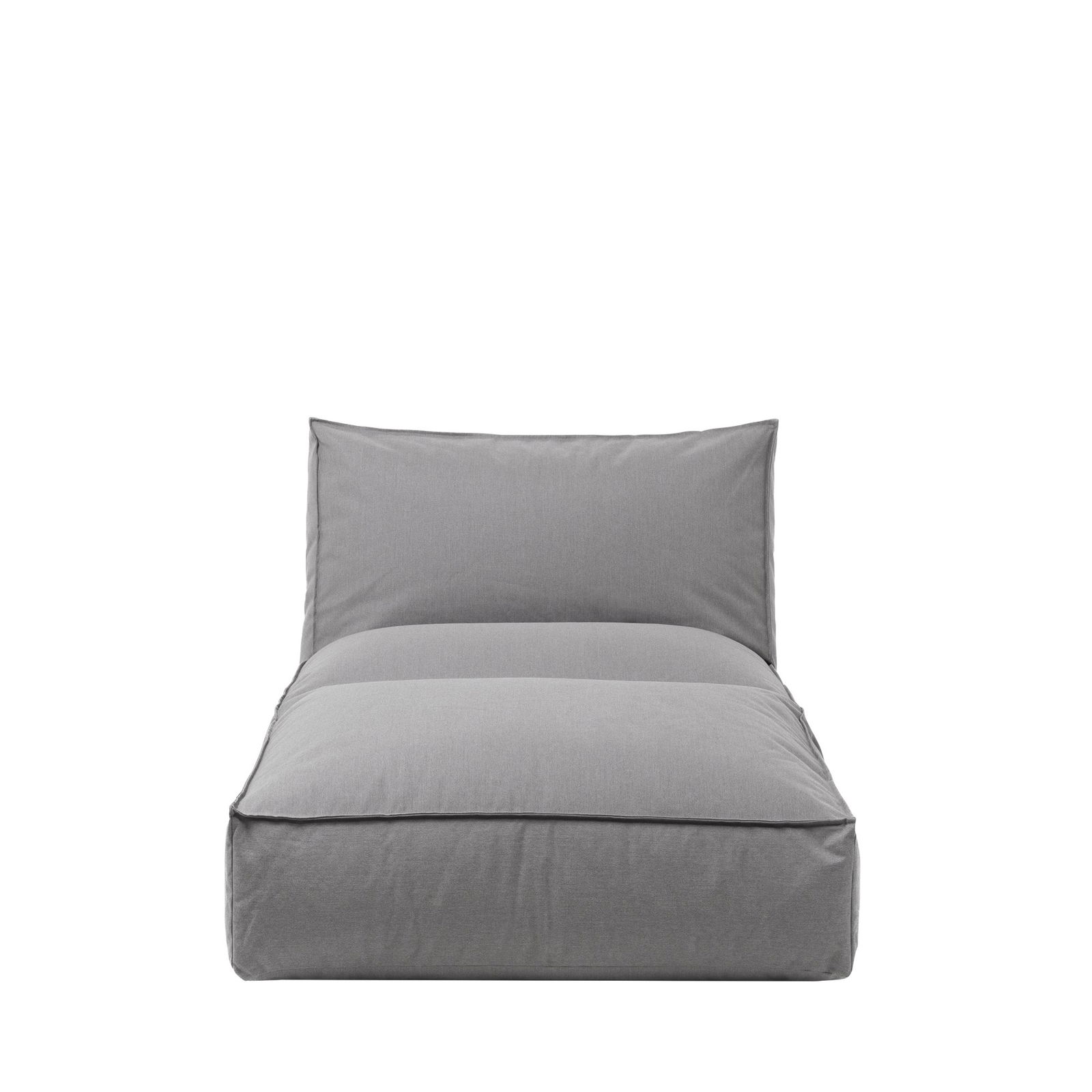 Modern grey lounge chair with a minimalist design and comfortable cushioning.